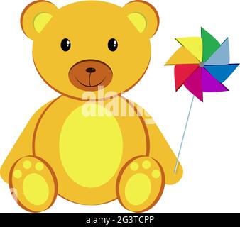 Teddybär mit einem Windrad. Weißer Hintergrund. Isoliert. Stock Vektor