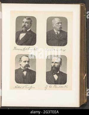Porträts von vier Mitgliedern des Unterhauses des Staates New York. Oben links Warren C. Bennett, oben rechts D. Ogden Bradley, unten links Nathan Bridges, unten rechts Zenas G. Bullock. Stockfoto