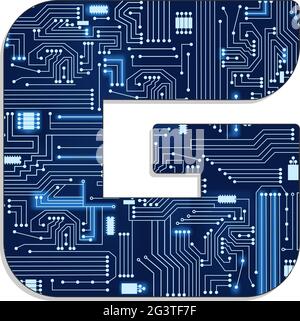 Buchstabe „g“ aus dem stilisierten Alphabet der Technologie mit elektronischer Schaltung. Großbuchstabe. Stock Vektor