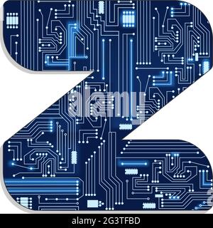 Buchstabe „z“ aus dem stilisierten Alphabet der Technologie mit elektronischer Schaltung. Großbuchstabe. Stock Vektor