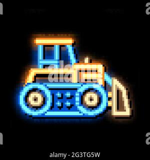 Straßenreparatur Bulldozer Neon leuchten Symbol Illustration Stock Vektor