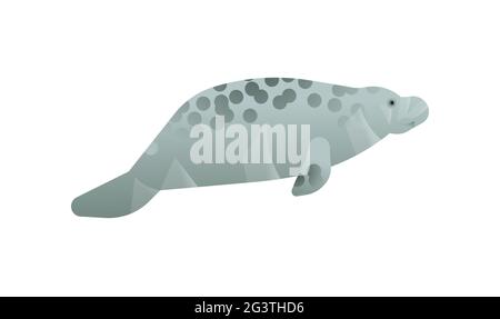 Manatee-Illustration auf isoliertem weißem Hintergrund. Exotisches Meereskühen-Konzept für Meerestiere. Pädagogisches Wildlife-Design im modernen Cartoon-Stil. Stock Vektor