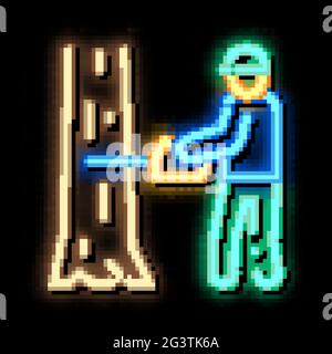 Baum fällende Arbeiter Neon leuchten Symbol Illustration Stock Vektor