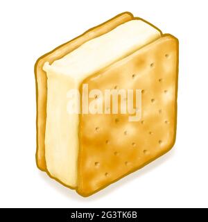 Ice Cream Cracker Sandwich, ein digitales Gemälde von quadratischen Keksen mit Vanille Stockfoto