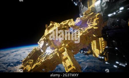Fliegen eine animierte Raumstation Stockfoto