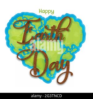 Happy Earth Day Grußkarte Illustration des grünen Planeten Karte in Herzform für Natur Liebe Konzept. Umwelt helfen Urlaub Event Design im april Stock Vektor