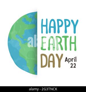 Happy Earth Day Lettering Grußkarte Illustration der grünen Aquarell-Welt mit Typografie Zitat. Banner für den Umwelturlaub im april 22. Stock Vektor