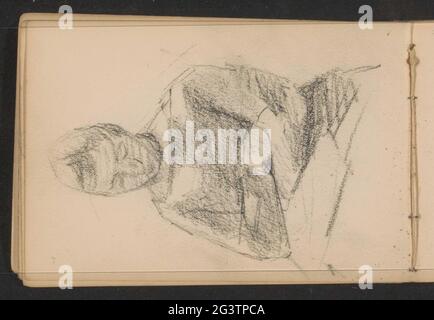 Lesende junge Frau. Die Frau ist übereinander mit den Armen und hat die Augen auf ein Buch im Schoß. Blatt 9 Verso aus einem Skizzenbuch mit 29 Blättern. Stockfoto