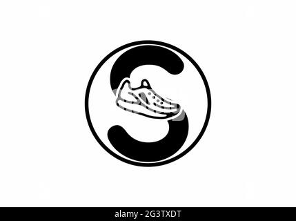 Schwarzer S-Anfangsbuchstabe mit Schuhen im Kreis-Design Stock Vektor