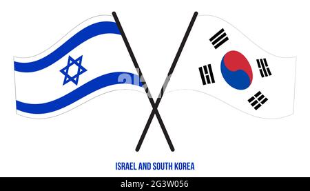 Israel und Südkorea Flaggen gekreuzt und winken Flat Style. Offizieller Anteil. Korrigieren Sie Die Farben. Stock Vektor