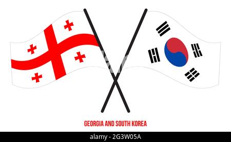Georgia und Südkorea Flaggen gekreuzt und winken Flat Style. Offizieller Anteil. Korrigieren Sie Die Farben. Stock Vektor