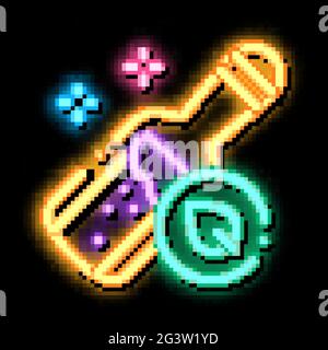 Flasche mit Bio Elixier Neon Glow Icon Illustration Stock Vektor