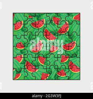Puzzle-Gittervorlage. 36 Stück Puzzle, Puzzle-Spiel und Puzzle 6x6 Stück Rahmen-Design mit Wassermelone paterna Hintergrund. Stock Vektor