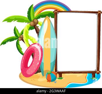 Sommer Strand Thema mit leeren Banner isoliert auf weißem Hintergrund Abbildung Stock Vektor