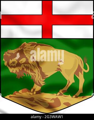 Wappen der Provinz Manitoba, Kanada. 3D-Darstellung. Stockfoto