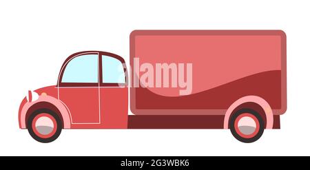 Lkw. Cartoon Comic lustigen Stil. Seitenansicht. Schönes rotes Automobil. Auto in flachem Design. Illustration für Kinder. Isoliert auf weißem Hintergrund Stock Vektor
