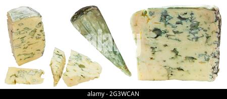 Set von grünem Schimmelkäse isoliert auf dem Hintergrund. Gesunde Ernährung Konzept Stockfoto