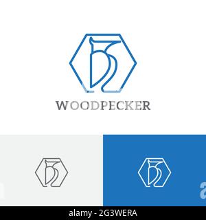 Hexagon Woodpecker Hammer Bird Monoline Nature Animal Logo Stock Vektor