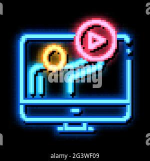 Anzeige im Computermodus, Darstellung des Leuchtsymbols mit Neonlicht Stock Vektor