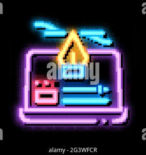 Computer Maker Film Einstellungen Neon leuchten Symbol Illustration Stock Vektor