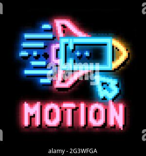 Arbeiten Sie mit Raketenobjekten in Aktion Neon Glow Icon Illustration Stock Vektor