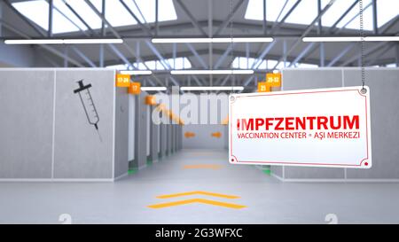 Impfzentrum Halle Impfzentrum Stockfoto