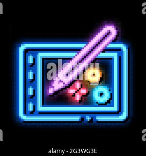 Zeichnung auf Tablet Neon leuchten Symbol Illustration Stock Vektor