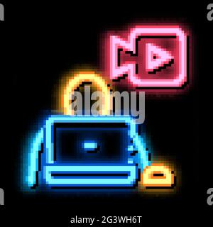 Abbildung des Leuchtsymbols für Videobediener mit Neonlicht Stock Vektor