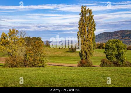 Herbstlandschaft am Fuße des Fränkischen Waldes Stockfoto