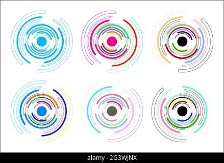 Technologie Kreis Hintergrund Element in mehrfarbigen Satz von 6 Stock Vektor