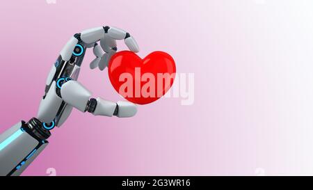 Humanoider Roboter Hand Herz Stockfoto