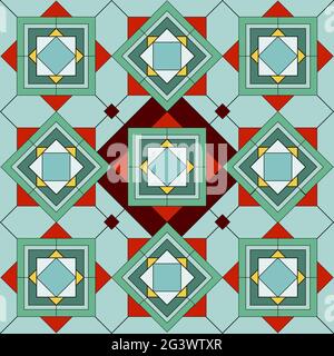 Nahtloses Fliesenmuster. Blau, weiß, orange Raute, Quadrate, Streifen. Helle ethnische Zellen Ornament. Sich wiederholende geometrische Kacheln. Vektorgrafiken Stock Vektor