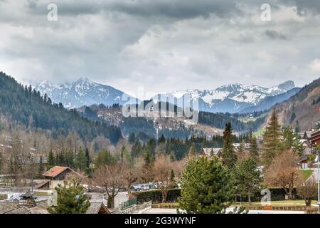 Landschaft in Le Grand-Bornand, Frankreich Stockfoto