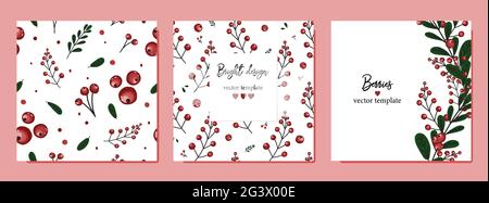 Set mit Sommermotiven. Beeren. Sommerlich nahtloses Muster für Stoff- und Textildesign. Digitales Papier mit rosa Blüten. Vintage-Muster, tolles Design für Stock Vektor
