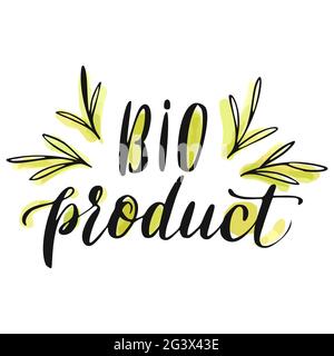 Healthy Organic Food Handgezeichnete Schriftzüge. Eco Vegan Label oder Badge. Vektorgrafik. Stock Vektor