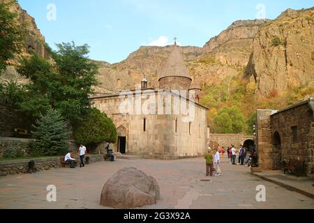 Mittelalterlicher Klosterkomplex Geghard, UNESCO-Weltkulturerbe in der armenischen Provinz Kotayk Stockfoto