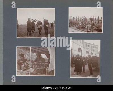 Soldaten und ein Pferd am Straßenrand in Frankreich. Teil des Fotoalbums von einer Armeeübung im Südwesten Frankreichs im Jahr 1902. Stockfoto