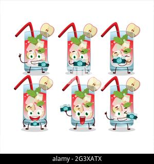 Fotograf Beruf Emoticon mit Apfel Mojito Zeichentrickfigur. Vektorgrafik Stock Vektor