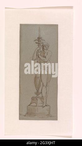 Zwei Designs für Kerzenständer. Der Künstler, wahrscheinlich ein Bildhauer, stellt Kerzenständer dar, deren Hauptbestandteil aus einer menschlichen Figur besteht. Sie sollten wahrscheinlich in Bronze ausgeführt werden. Der Stil ist stark von italienischen Modellen beeinflusst; es ist denkbar, dass die Zeichnungen tatsächlich italienisch sind. Stockfoto