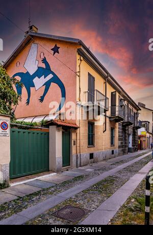 Italien Piemont Turin Campidoglio-Viertel - EIN Arbeiterviertel, das in der Mitte des 19. Jahrhunderts geboren wurde, heute ein Freilichtmuseum und Sitz der Mau (Museum für Stadtkunst von Turin) Stockfoto