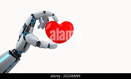 Humanoider Roboter Hand Herz Stockfoto