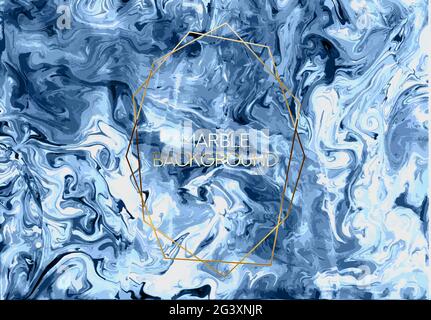 Tinte Marmor Blau Golden Grunge Vektor-Textur. Flüssige abstrakte Oberfläche für Mockup Design und Hintergrund. Künstlerische Ebru Malvorlage Stock Vektor
