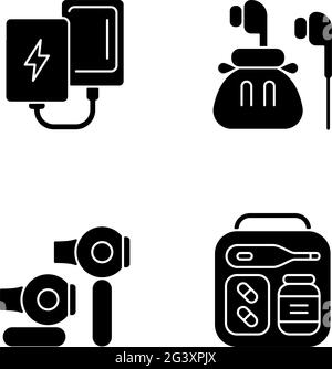 Reisegepäck schwarze Glyphen-Symbole auf weißem Raum Stock Vektor