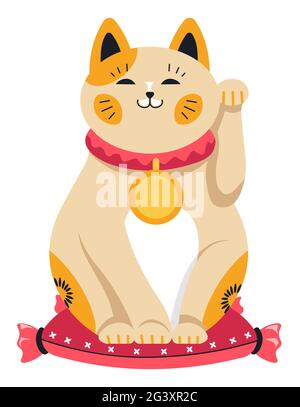 Asiatische Katze symbolisiert Glück und Reichtum, maneki neko Stock Vektor