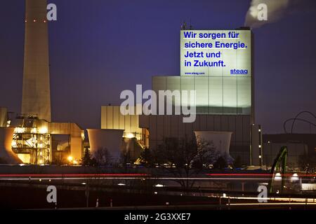 Kraftwerk Herne mit der Aussage Wir sorgen für sichere Energie. Jetzt und in Zukunft., Herne, Deutschland Stockfoto