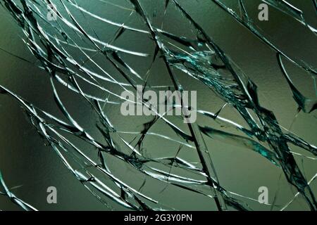 Gebrochene grüne Glas Textur Hintergrund Stockfoto