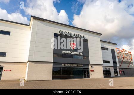 Das Mazuma Stadium, früher die Globe Arena, ist ein Fußballstadion in Morecambe, dem Heimstadion des FC Morecambe Stockfoto