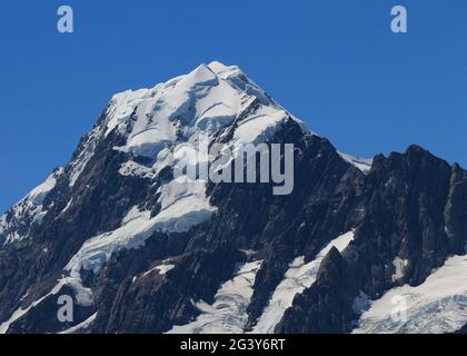 Mount Cook von einem Ort in der Nähe der Muller Hütte aus gesehen. Stockfoto