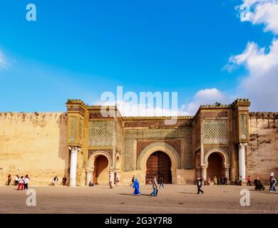 Bab Mansur oder Bab Mansour, Tor der alten Medina, Meknes, Fez-Meknes Region, Marokko Stockfoto