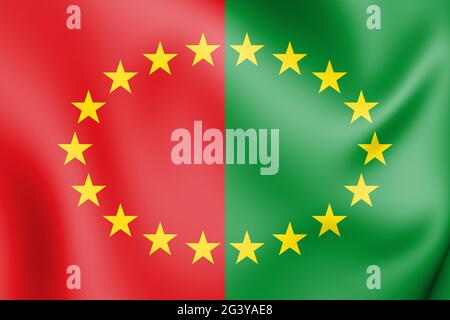 3D Flagge von Hannut (Lüttich Provinz), Belgien. 3D Abbildung. Stockfoto
